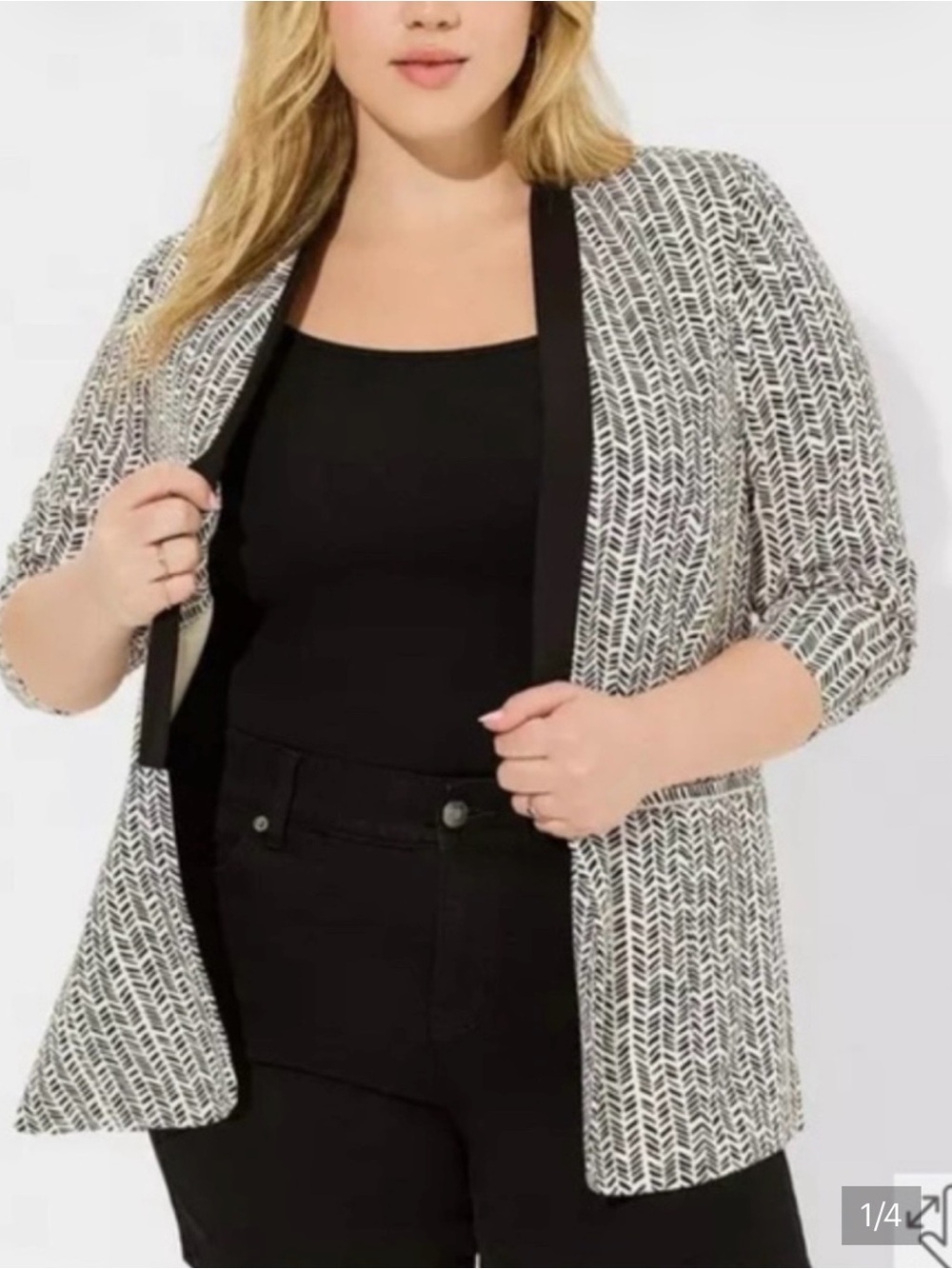 Torrid Black & White Stretch Challis Lightweight Blazer Size 00 (US 10)